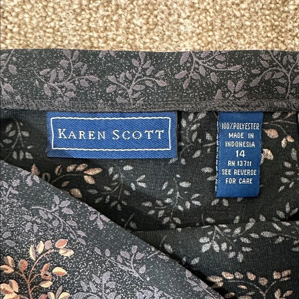 Karen Scott Vintage Floral Autumn Cottagecore Side Slit Midi Skirt Women Size 14